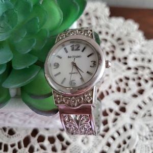 Silver Tone Filagree Cuff Watch